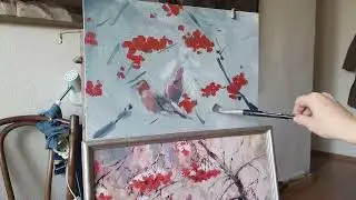 Свиристели. Живопись маслом