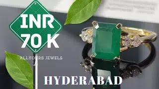 green emerald + diamond ring set in 18kt yellow gold ,  inr 70k 