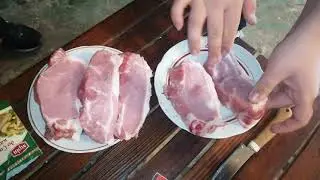Картошка со стейками в гараже.