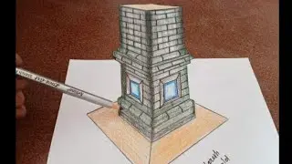 3D Drawing Bricks Pillar On Paper, Easy Step by Step for beginners 