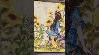 Cross stitch sunflower girl finished