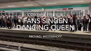 Fans sing Abba‘s Dancing Queen on the platform of Pudding Mill Station in London