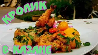 Кролик в сметане, тушеный в казане на костре. вкуснотища. нереально вкусно.
