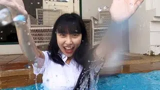 WETLOOK: Playing in the pool with Thai university uniform 3