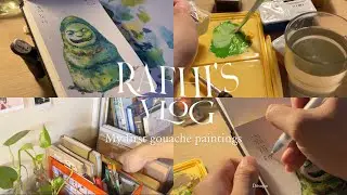 Art vlog : My first gouache paintings, ghibli dōsojin, spirited away