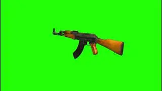 AK-47 kalashnikov, three quarter back view left, fire and reload, green screen