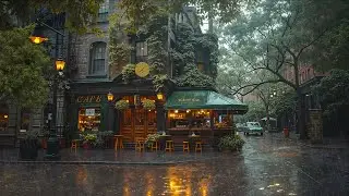 Rainy Day Street Jazz at Cozy Outdoor Coffee Shop ☕ Vintage Vibes & Smooth Jazz for Soothe Your Mind