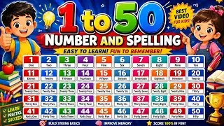 1 to 50 Number, 1 to 50 Spelling in English, Preschool 1 to 50 Spelling video, for kids and Children