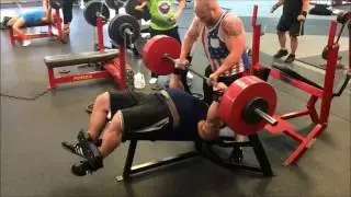 Max effort decline bench press work (615 and 650 LBs)