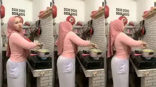 Beautiful hijab-wearing mother cooking vegetables for sahur