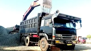 Truck loading excavator heavy equipment |  daily work of construction truck vehicles