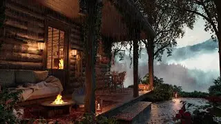 Cozy Porch at Rainy Tropical Forest Ambience | Gentle Night Rain and Bonfire for Sleep, Relax