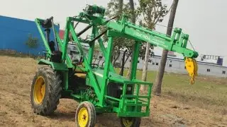 pole erection machine, pit digger, posthole digger, hydraulic crane on tractor 9121968778