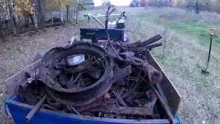 На мотоблоке за металлоломом.Металлокоп в старой деревне.