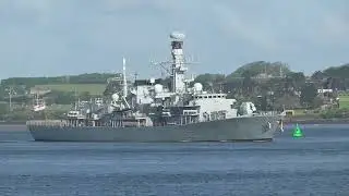 Warship of the Royal Navy Type 23 Frigate HMS Richmond departing from Plymouth Navy Base in Devon.