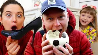 Настя и папа играет в челлендж съедобное как шоколад и настоящее