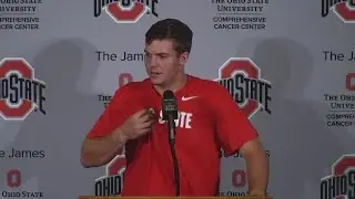 Buckeyes quarterback Will Howard sweats it out in postgame presser: "Is it hot in here?"