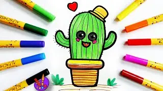 learn color with cactus drawing easy step by step
