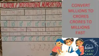 Conversion of numbers from Indian system to International system.Million to crore crores to million