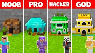 Minecraft SAFEST TINY HOUSE BUILD CHALLENGE - NOOB vs PRO vs HACKER vs GOD / Animation