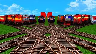 8 Transporting Trains vs Bumpy Branch Crisscrossed Very Sharp Bend Railroad Track⚠️Train Simulator