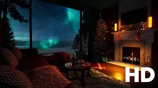 Cozy Christmas Cabin with Northern Lights | Relaxing Fireplace & Holiday Ambience 🎄✨ #christmas