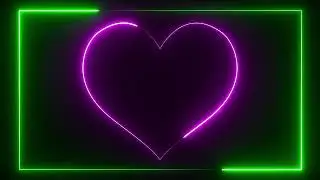 Pink Neon Heart With Green Neon Rectangle Frame Seamless Loop