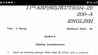 Solved English Q paper jkbose class 11th A/R 2025 (8 March 2025)# jkbose 2025 examination