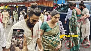 Barefoot Deepika Padukone with Huge Baby Bump and Husband Ranveer Singh at Siddivinayak Mandir