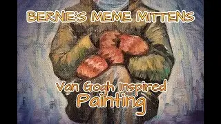 Bernie's Meme Mittens Painted in a Van Gogh Style