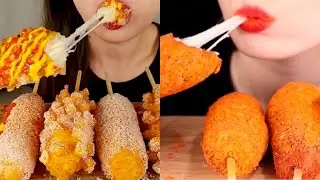 mukbangers eating CHEESY korean cheese dogs