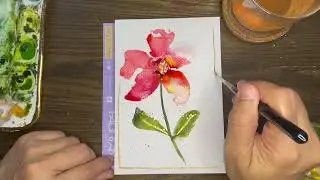 Florals using a flat brush and inks