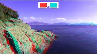 Drone 3D, 4K, Flying over Rocky Shore, Seacoast, 3D video, ANAGLYPH, RED/CYAN, YouTube 3D, 2021