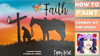 How to Paint a Silhouette Cowboy with Horse at the Cross with Traceable - Tipsy Artist