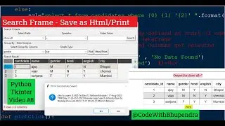 Python Tkinter Video 8 Enhancement in Search Frame Save  as Html to Print Result - Resume App