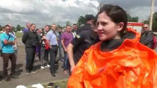 Female hazmat suit , gas mask