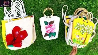 পাটের ব্যাগে হ্যান্ডপেইন্ট কাজ । Handpainted Jute bag 2023