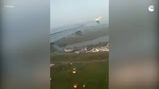 Момент попадания птиц в двигатель самолета А321