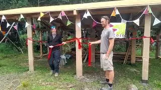 Cutting the ribbon on our new shelter at Scolton Woods.