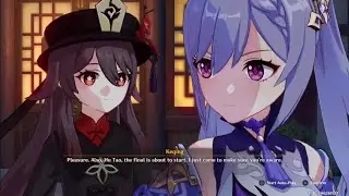 Hu Tao sneaks up behind Keqing. (Genshin Impact)
