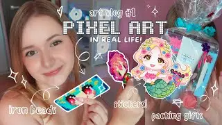 ART VLOG #1: Pixel art IRL! 👾✨ perler/iron beads for the first time, sticker projects, packing gifts