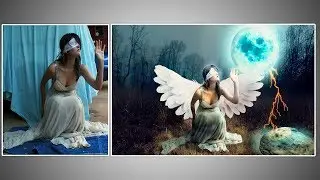 photo manpulation girl touching moon lighting photoshop cc timelapse