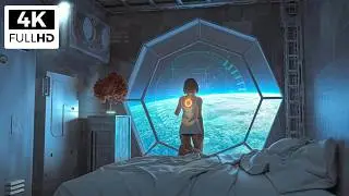 Sci-Fi Girl Looking at Earth 4K Live Wallpaper