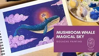 Mushroom Whale Magical Sky Gouache Painting 20220709