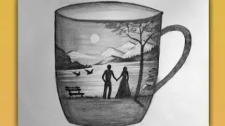 Easy Beautiful Pencil Scenery Drawing in a Cup / Step by Step