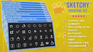 SKETCHY KIT 200+ explainer pack for After Effects. Animated hand drawing icons, chalk effect