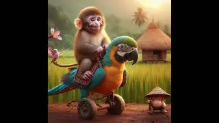 chubby  Cute small cute monkeys ride Parrot near field in village setting.#AI #Lovely #shorts