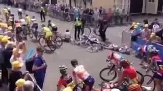 Cyclist injured in a massive crash seconds after winning a race