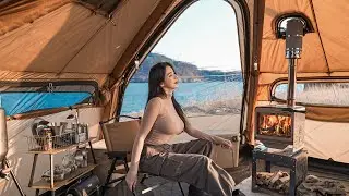 CAMPING IN THE COMFORT WITH A NEW AIR TENT ON THE SEAㅣOCEAN ASMR