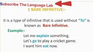 Infinitive and its types,Bare Infinitive & split Infinitive|Urdu|English|The language lab|